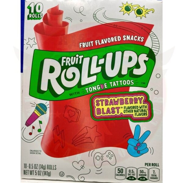Betty Crocker - Fruit Roll-Ups Tongue Tattoos Strawberry Sensation 141g USA / Vereinigte Staaten von Amerika 02.09.2025