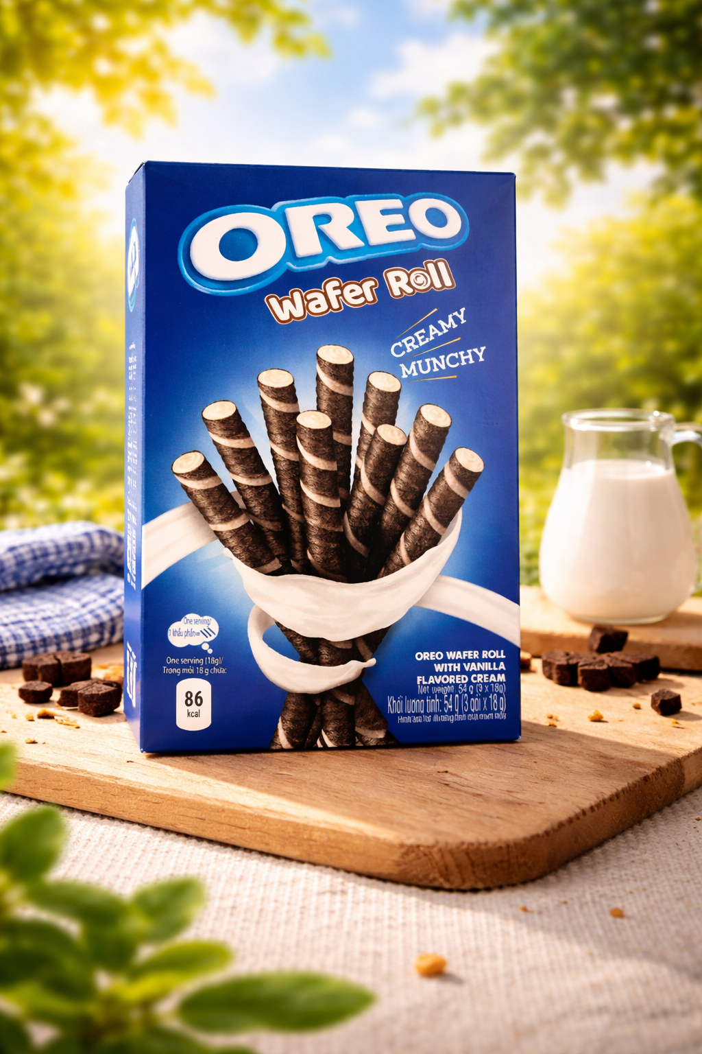 Knusprige, kakaohaltige Waffelröllchen gefüllt mit einer zarten Vanillecreme 64 g