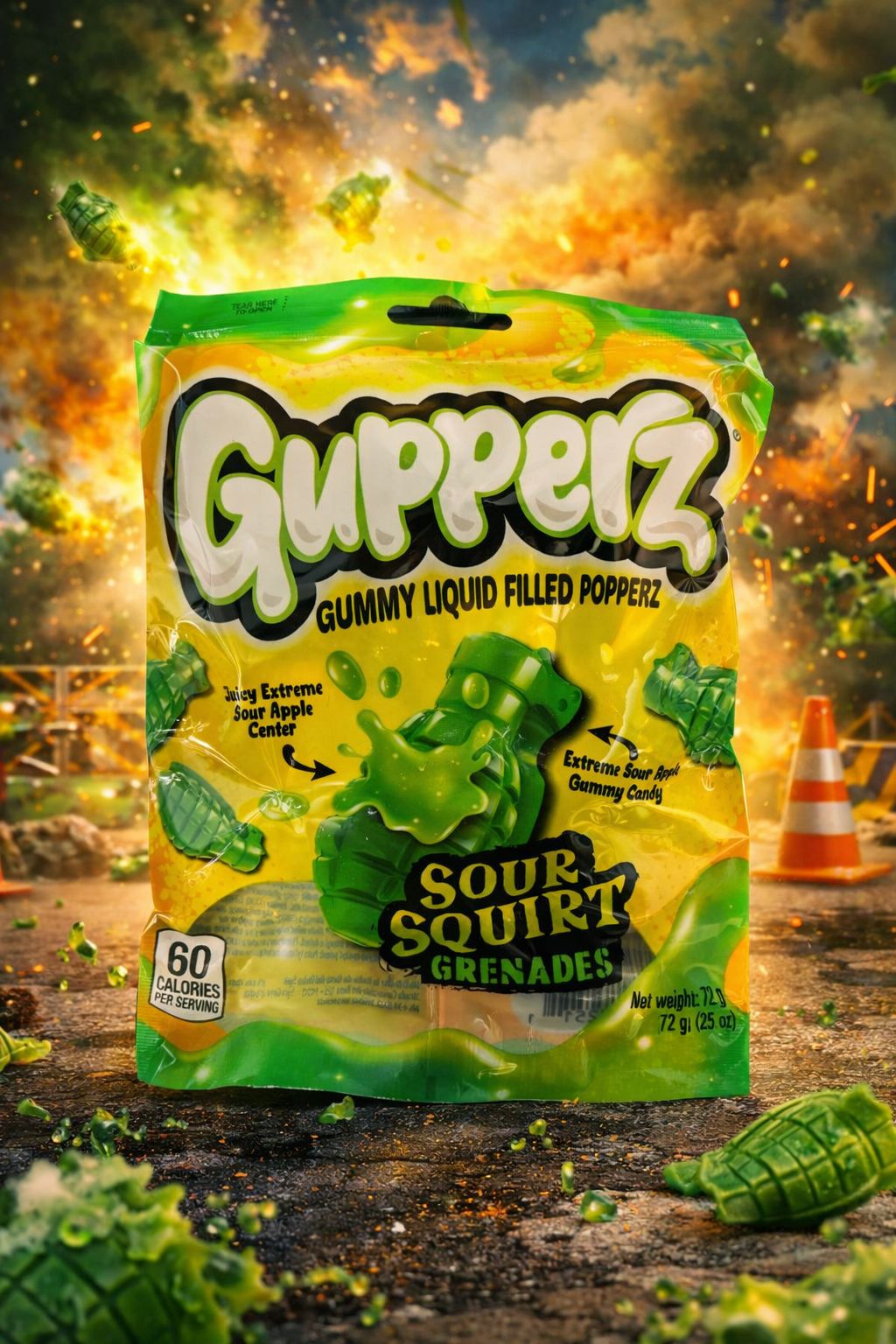 Gupperz Sour Squirt Grenades 72 g – Extreme Sour Candy mit flüssigem Kern